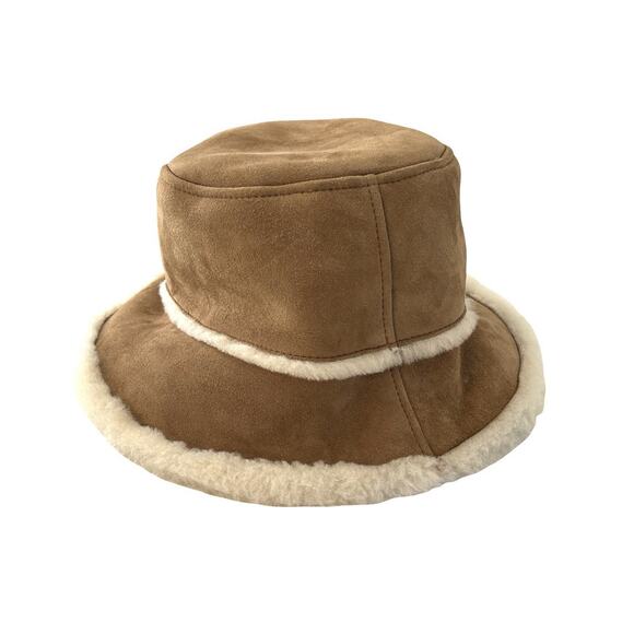 UGG Shearling Sheepskin Bucket Hat Size S/M Tan Brown Unisex - Picture 1 of 6